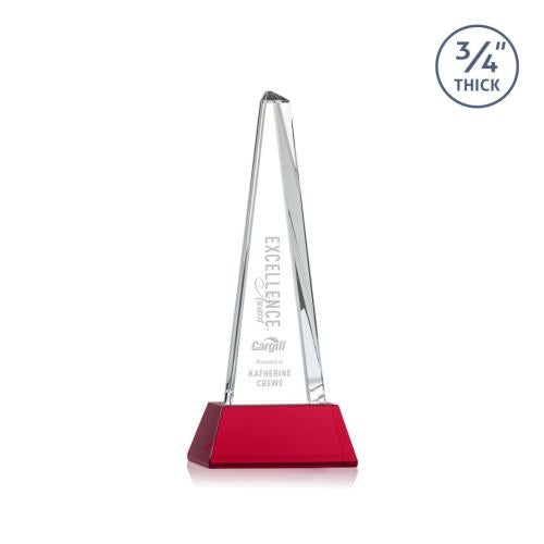 Corporate Awards - Crystal Awards - Majestic Tower Red on Newhaven Base Pyramid Crystal Award