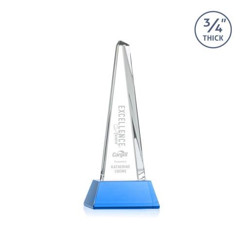 Corporate Awards - Crystal Awards - Majestic Tower Sky Blue on Newhaven Base Pyramid Crystal Award