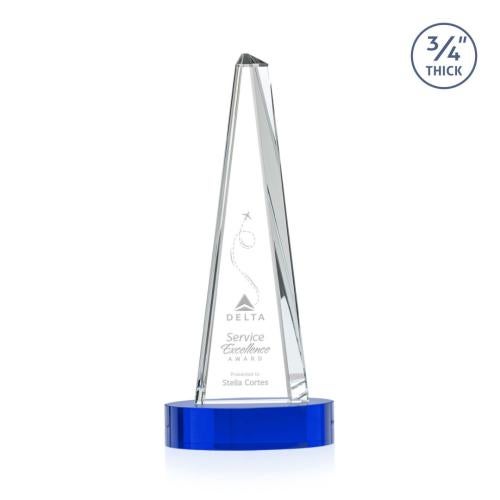 Corporate Awards - Crystal Awards - Majestic Tower Blue on Alberton Base Pyramid Crystal Award