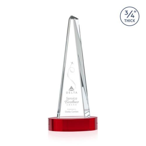 Corporate Awards - Crystal Awards - Majestic Tower Red on Alberton Base Pyramid Crystal Award