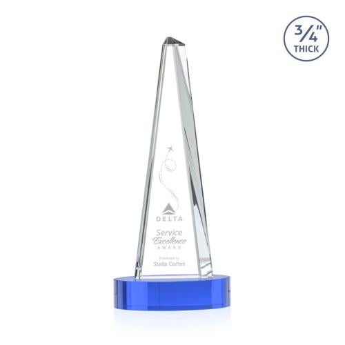 Corporate Awards - Crystal Awards - Majestic Tower Sky Blue on Alberton Base Pyramid Crystal Award