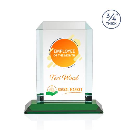 Corporate Awards - Crystal Awards - Dalton Full Color Green Rectangle Crystal Award