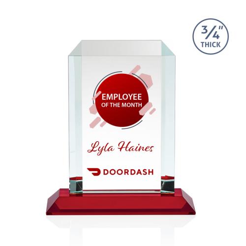 Corporate Awards - Crystal Awards - Dalton Full Color Red Rectangle Crystal Award