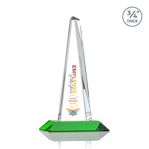Corporate Awards - Crystal Awards - Majestic Tower Full Color Green Pyramid Crystal Award