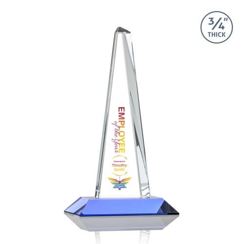 Corporate Awards - Crystal Awards - Majestic Tower Full Color Sky Blue Pyramid Crystal Award