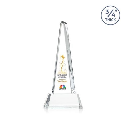 Corporate Awards - Crystal Awards - Majestic Tower Full Color Clear on Newhaven Base Pyramid Crystal Award
