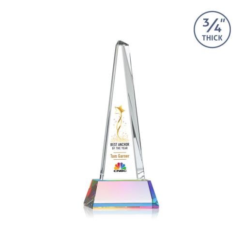 Corporate Awards - Crystal Awards - Majestic Tower Full Color Prismatic on Newhaven Pyramid Crystal Award