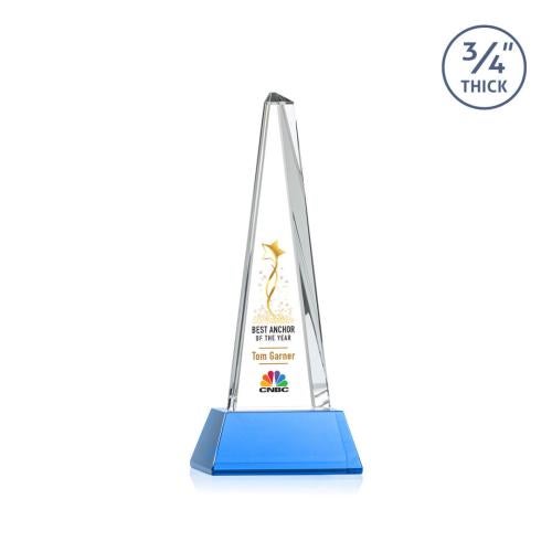 Corporate Awards - Crystal Awards - Majestic Tower Full Color Sky Blue on Newhaven Base Pyramid Crystal Award