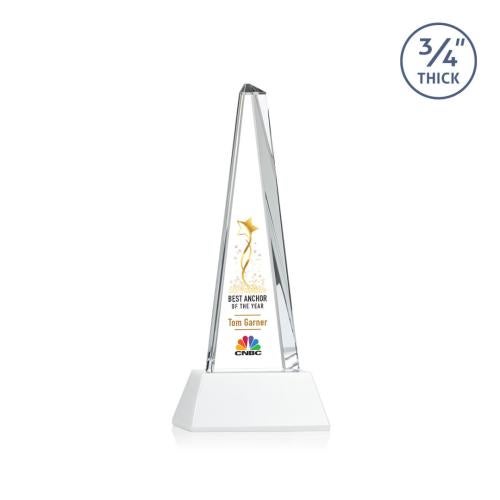 Corporate Awards - Crystal Awards - Majestic Tower Full Color White on Newhaven Base Pyramid Crystal Award