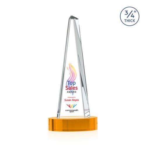 Corporate Awards - Crystal Awards - Majestic Tower Full Color Amber on Alberton Base Pyramid Crystal Award