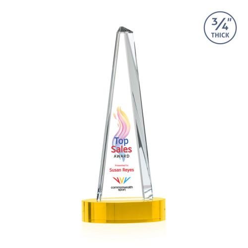 Corporate Awards - Crystal Awards - Majestic Tower Full Color Gold on Alberton Base Pyramid Crystal Award