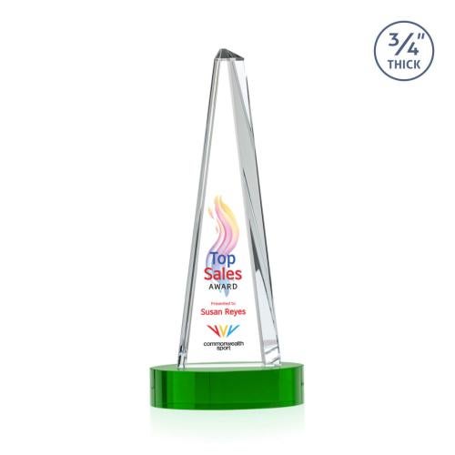 Corporate Awards - Crystal Awards - Majestic Tower Full Color Green on Alberton Base Pyramid Crystal Award