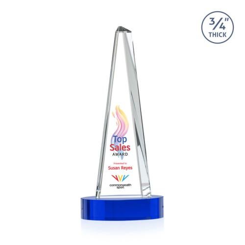 Corporate Awards - Crystal Awards - Majestic Tower Full Color  Blue on Alberton Base Pyramid Crystal Award