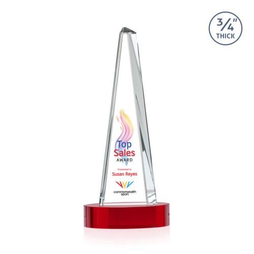 Corporate Awards - Crystal Awards - Majestic Tower Full Color Red on Alberton Base Pyramid Crystal Award