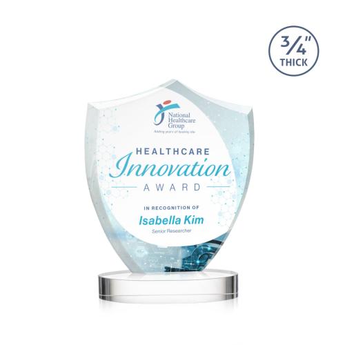 Corporate Awards - Crystal Awards - Scudo Shield Full Color Clear on Alberton Base Abstract / Misc Crystal Award