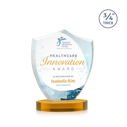 Corporate Awards - Crystal Awards - Scudo Shield Full Color Amber on Alberton Base Abstract / Misc Crystal Award