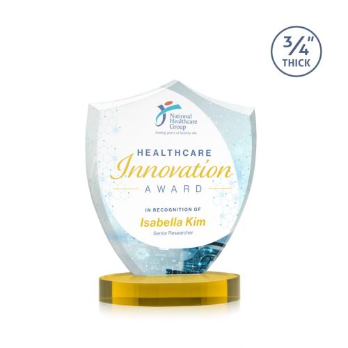 Corporate Awards - Crystal Awards - Scudo Shield Full Color Gold on Alberton Base Abstract / Misc Crystal Award