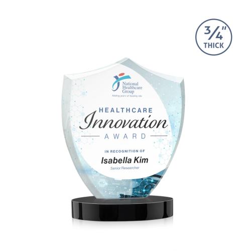 Corporate Awards - Crystal Awards - Scudo Shield Full Color Black on Alberton Base Abstract / Misc Crystal Award