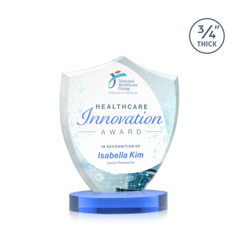 Corporate Awards - Crystal Awards - Scudo Shield Full Color Sky Blue on Alberton Base Abstract / Misc Crystal Award