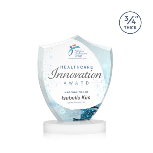 Corporate Awards - Crystal Awards - Scudo Shield Full Color White on Alberton Base Abstract / Misc Crystal Award