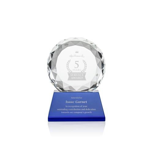 Corporate Awards - Crystal Awards - Seville Blue on Entwhistle Base Circle Crystal Award