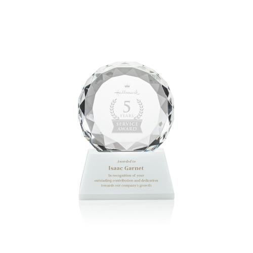 Corporate Awards - Crystal Awards - Seville White on Entwhistle Base Circle Crystal Award