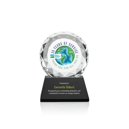 Corporate Awards - Crystal Awards - Seville Full Color Black on Newhaven Base Circle Crystal Award