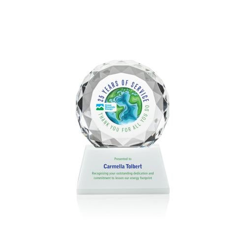 Corporate Awards - Crystal Awards - Seville Full Color White on Entwhistle Base Circle Crystal Award