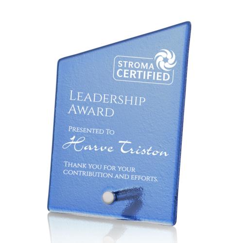 Corporate Awards - Glass Awards - Atchison Blue Slant Silver Peak Glass Award