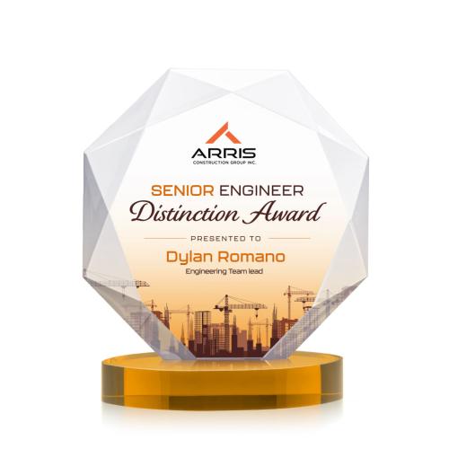 Corporate Awards - Crystal Awards - Kitchener Full Color Amber on Alberton Base Crystal Award