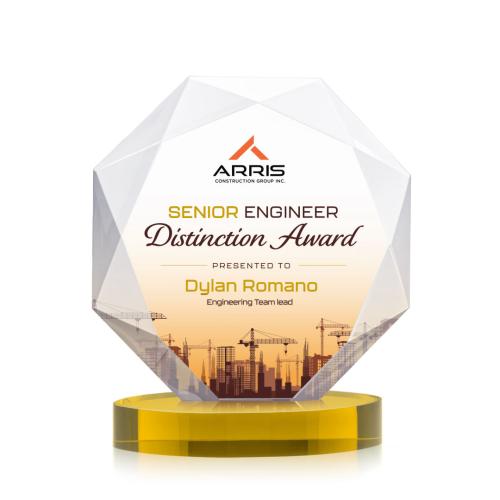 Corporate Awards - Crystal Awards - Kitchener Full Color Gold on Alberton Base Crystal Award