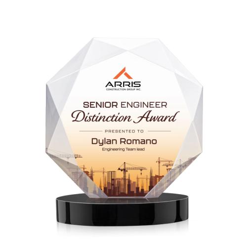 Corporate Awards - Crystal Awards - Kitchener Full Color Black on Alberton Base Crystal Award