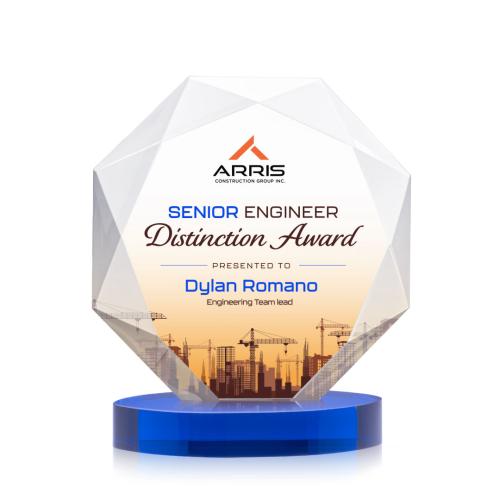 Corporate Awards - Crystal Awards - Kitchener Full Color Blue on Alberton Base Crystal Award