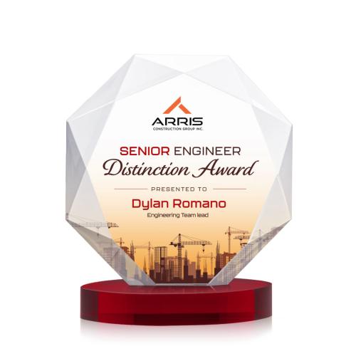 Corporate Awards - Crystal Awards - Kitchener Full Color Red on Alberton Base Crystal Award