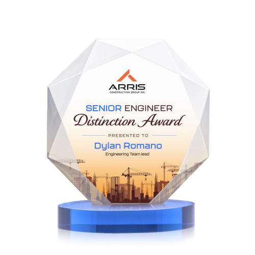 Corporate Awards - Crystal Awards - Kitchener Full Color Sky Blue on Alberton Base Crystal Award