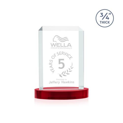 Corporate Awards - Crystal Awards - Dalton Red on Alberton Base Rectangle Crystal Award