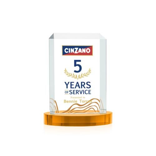Corporate Awards - Crystal Awards - Dalton Full Color Amber on Alberton Base Rectangle Crystal Award