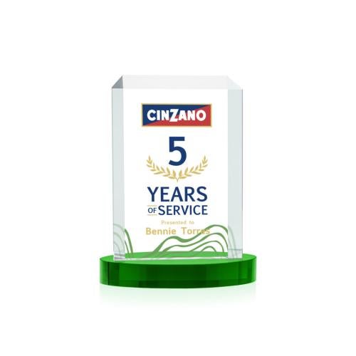 Corporate Awards - Crystal Awards - Dalton Full Color Green on Alberton Base Rectangle Crystal Award