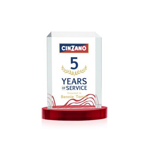 Corporate Awards - Crystal Awards - Dalton Full Color Red on Alberton Base Rectangle Crystal Award