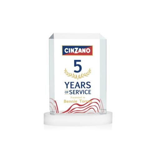 Corporate Awards - Crystal Awards - Dalton Full Color White on Alberton Base Rectangle Crystal Award