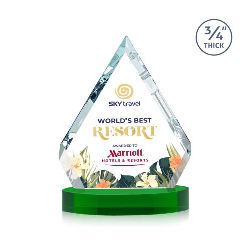 Corporate Awards - Crystal Awards - Apex Full Color Green on Alberton Base Crystal Award