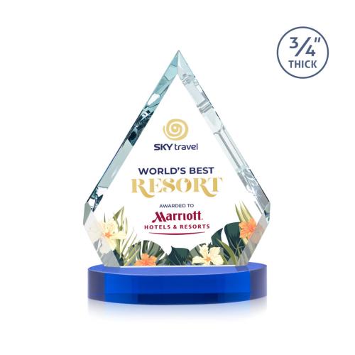Corporate Awards - Crystal Awards - Apex Full Color Blue on Alberton Base Crystal Award