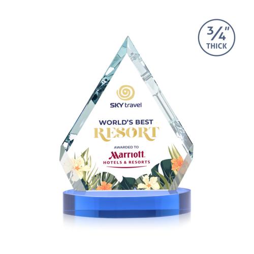Corporate Awards - Crystal Awards - Apex Full Color Sky Blue on Alberton base Crystal Award
