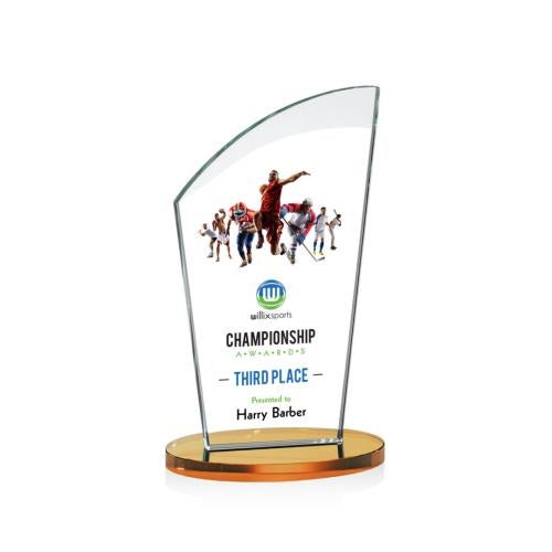Corporate Awards - Crystal Awards - Tomkins Full Color Amber Peak Crystal Award