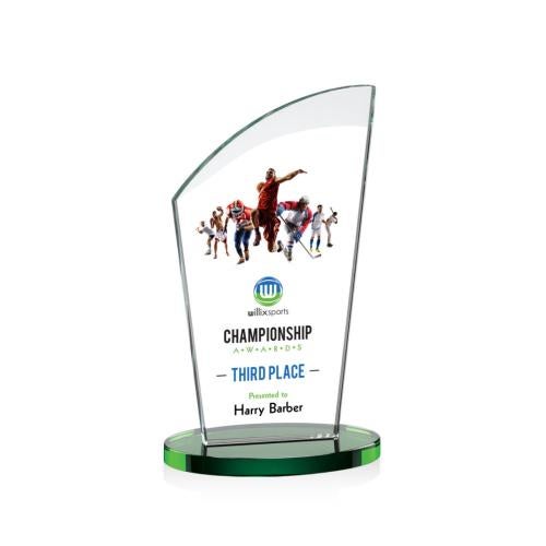Corporate Awards - Crystal Awards - Tomkins Full Color Green Peak Crystal Award