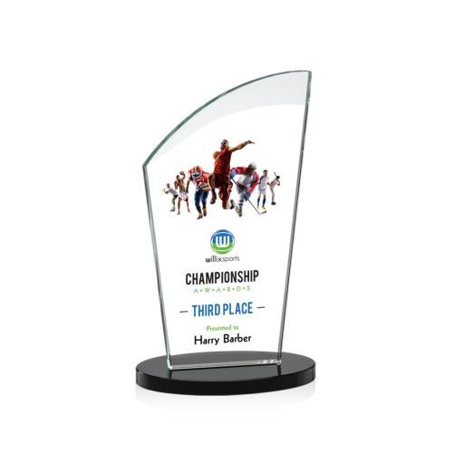Corporate Awards - Crystal Awards - Tomkins Full Color Black Peak Crystal Award