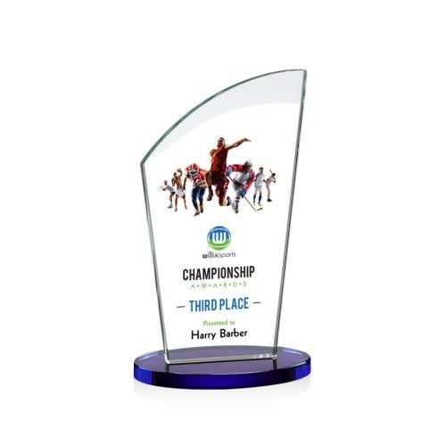 Corporate Awards - Crystal Awards - Tomkins Full Color Blue Peak Crystal Award