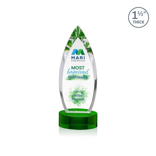 Corporate Awards - Crystal Awards - Fortier Full Color Green on Base Peak Crystal Award