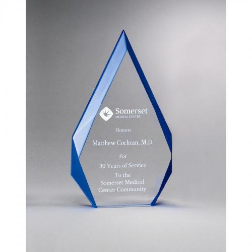 Corporate Awards - Service Awards - Diamond Series Clear Acrylic Freestanding Award with Blue Accent