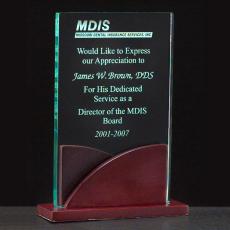 Employee Gifts - Jade Acrylic Rectangle Award on Mahogany Base